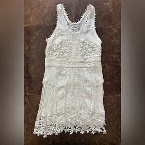 Anthropologie Baraschi White Crochet Lace Eyelet Bohemian Sleeveless Mini Dress
